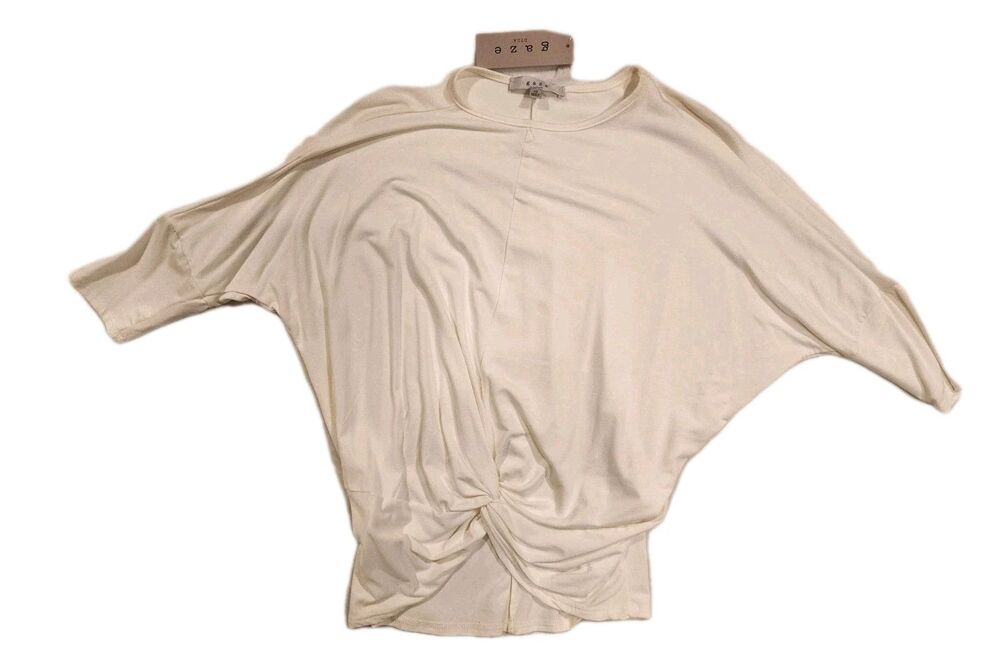 Gaze Knot Front White Ivory Short Sleeve Women Crop Top Shirt S